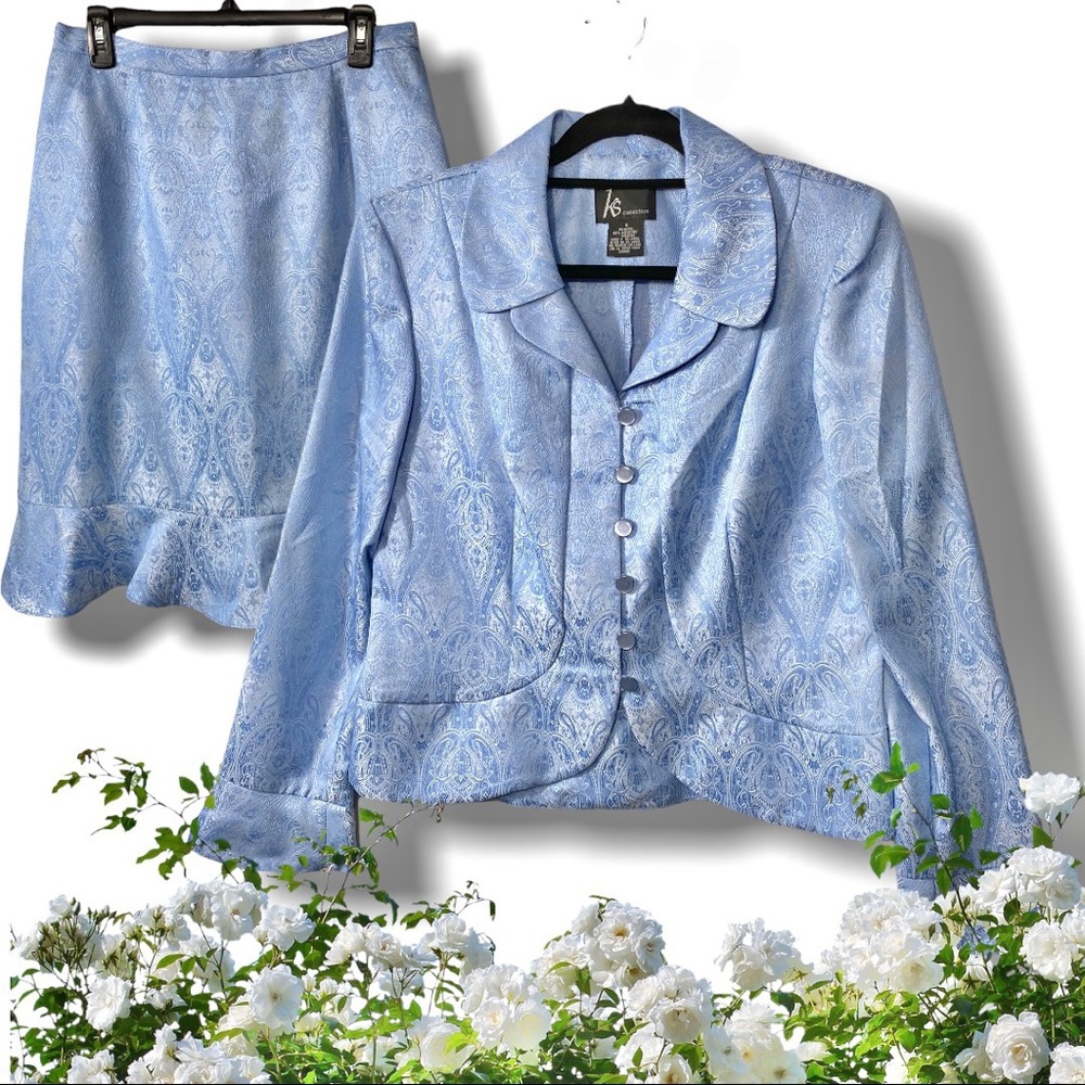 ks collection Spring jacket/skirt set pale blue size 14 like new polyester